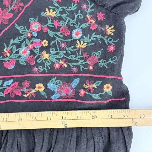 Boho Embroidered Babydoll Dress Black Cottagecore Flowy Fairy Style S - Picture 5 of 16